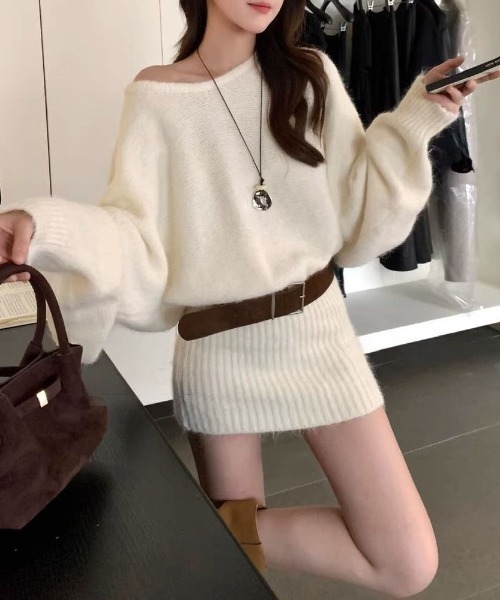NoBelle(ノベル)の「ワンショルダー ベルト付き ニットワンピース(ワンピース・レディース・ホワイト/グレー/カーキ/ブラウン・FREE)」の6枚目の写真