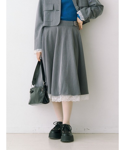 パターンベルトフレアロングスカート【セットアップ対応】（スカート