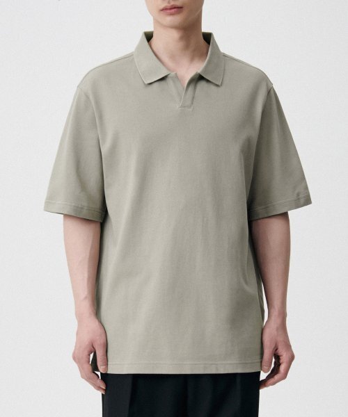 Sleet neck peak polo shirt [Pistachio]