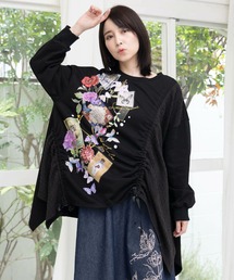 ScoLar(スカラー) 額縁×花×蝶柄 ニットソー×裏毛切替プルオーバー