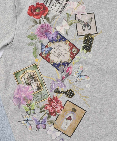 スカラー（ScoLar）/Scolar スカラー 額縁×花×蝶柄　ニットソー×裏毛切替プルオーバー セール】ScoLar(スカラー) 額縁×花×蝶柄 ニットソー×裏毛切替プル