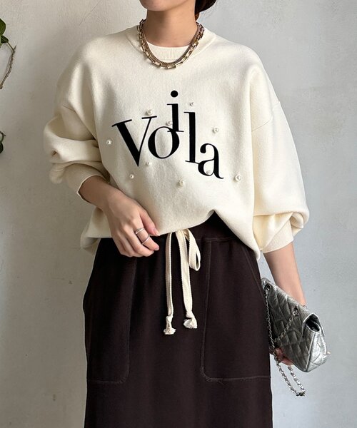 DouDou(ドゥドゥ)の「【WEB限定】パールロゴニットトップス(ニット/セーター・レディース・ネイビー/ブラック/アイボリー・FREE)」の2枚目の写真