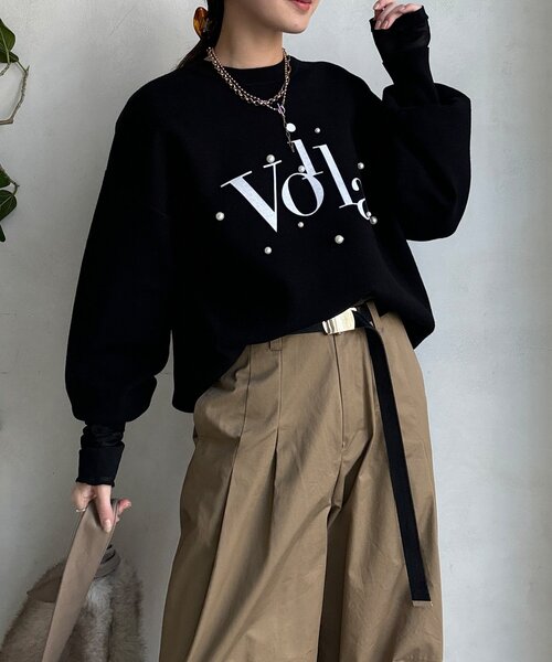 DouDou(ドゥドゥ)の「【WEB限定】パールロゴニットトップス(ニット/セーター・レディース・ネイビー/ブラック/アイボリー・FREE)」の1枚目の写真
