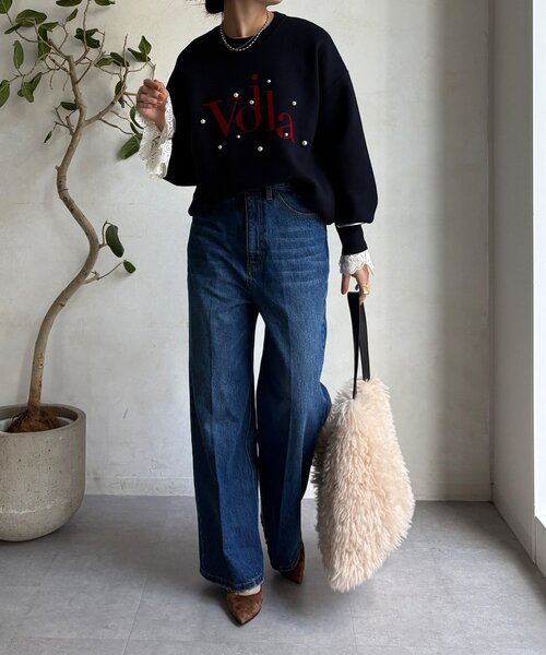 DouDou(ドゥドゥ)の「【WEB限定】パールロゴニットトップス(ニット/セーター・レディース・ネイビー/ブラック/アイボリー・FREE)」の7枚目の写真