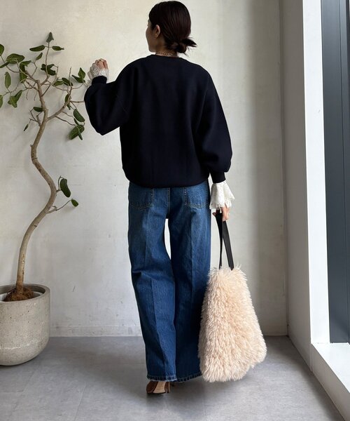 DouDou(ドゥドゥ)の「【WEB限定】パールロゴニットトップス(ニット/セーター・レディース・ネイビー/ブラック/アイボリー・FREE)」の8枚目の写真