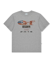 ヴィンテージフラッグ ESCFロゴコラージュプリントオーバーサイズ半袖Tシャツグレー