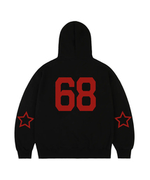 [UNISEX]エルボー68 STAR フードパーカー_ブラック