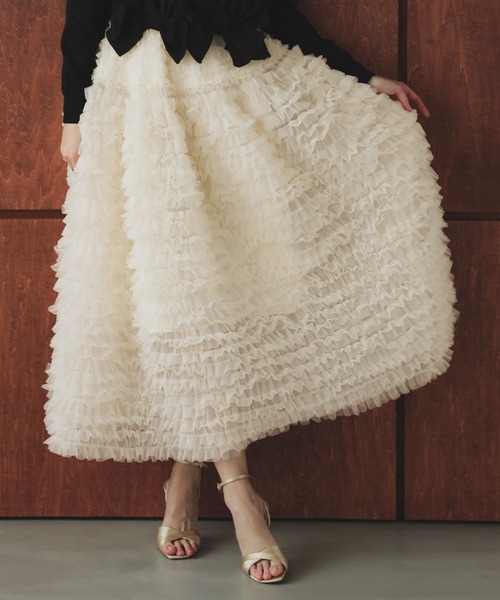 MERAKI（メラキ）の「ボリュームチュールロングスカート（スカート・レディース・ホワイト/グレー/ブラック・FREE）」の10枚目の写真