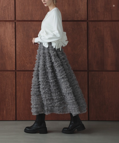 MERAKI（メラキ）の「ボリュームチュールロングスカート（スカート・レディース・ホワイト/グレー/ブラック・FREE）」の16枚目の写真