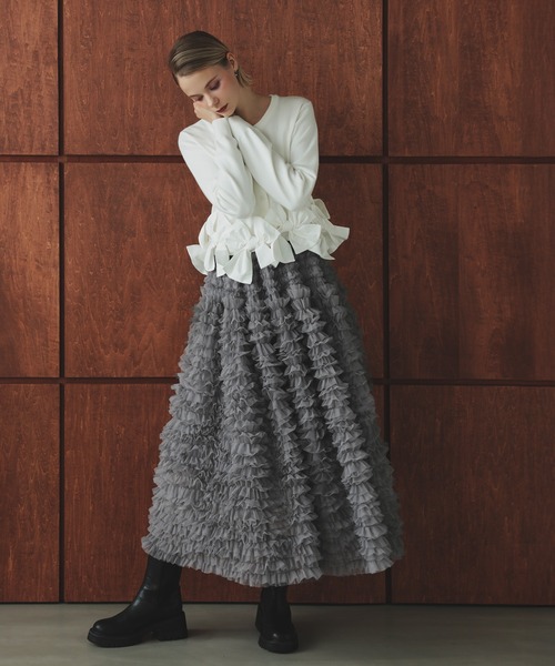 MERAKI（メラキ）の「ボリュームチュールロングスカート（スカート・レディース・ホワイト/グレー/ブラック・FREE）」の19枚目の写真