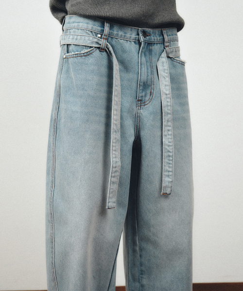 ライトブルーデニム ベルト ZARA - 完売品 TRF ベルト付きミッドライズ