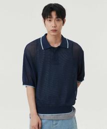 WMC（ダブリューエムシー）の「Crochet Half Collar Knitwear_NAVY（ニット/セーター・メンズ）」