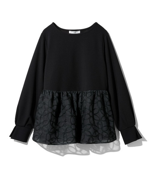 IEDIT(イディット)の「IEDIT どんなシーンも華やかに着映える フラワーレースドッキングトップス(Tシャツ/カットソー・レディース・ブラック/ホワイト・M/L/LL/3L/S)」の1枚目の写真