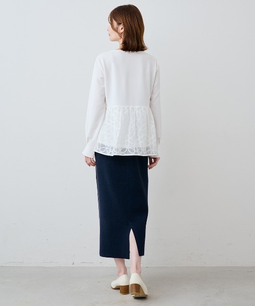 IEDIT(イディット)の「IEDIT どんなシーンも華やかに着映える フラワーレースドッキングトップス(Tシャツ/カットソー・レディース・ブラック/ホワイト・M/L/LL/3L/S)」の6枚目の写真