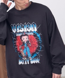 【VISION STREET WEAR/ヴィジョンストリートウェア】×【BETTY BOOP/べティブ-プ】メタルロゴ スケーター クルーネック スウェット トレーナー
