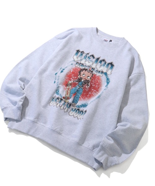 VISION STREET WEAR(ヴィジョンストリートウェア)の「【VISION STREET WEAR/ヴィジョンストリートウェア】×【BETTY BOOP/べティブ-プ】メタルロゴ スケーター クルーネック スウェット トレーナー(スウェット・メンズ・ライトグレー/チャコールグレー/オフホワイト・LL/M/L)」の3枚目の写真