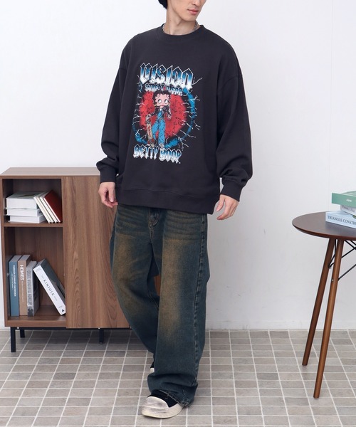 VISION STREET WEAR(ヴィジョンストリートウェア)の「【VISION STREET WEAR/ヴィジョンストリートウェア】×【BETTY BOOP/べティブ-プ】メタルロゴ スケーター クルーネック スウェット トレーナー(スウェット・メンズ・ライトグレー/チャコールグレー/オフホワイト・LL/M/L)」の9枚目の写真