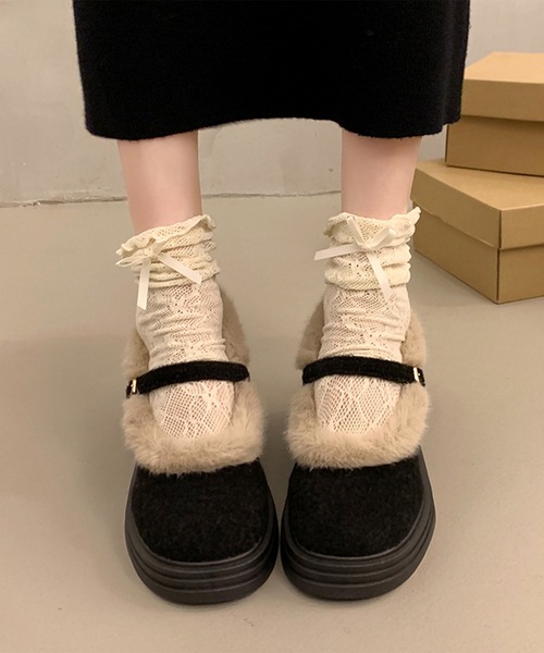 Lace Ladies（レースレディース）の「ウール調 ファー ストラップ ヒール パンプス（パンプス・レディース・ブラック/ブラウン・22.5cm/23cm/23.5cm/24cm/24.5cm）」の4枚目の写真