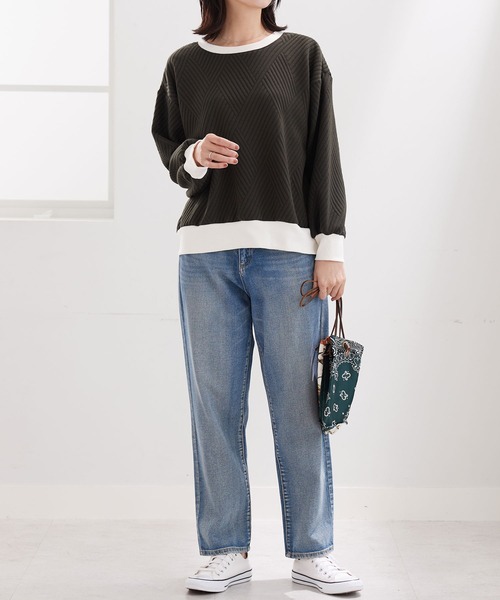 BELLUNA PLUS（ベルーナ）の「幾何柄ジャカード配色リブプルオーバー（Tシャツ/カットソー・レディース・アイボリー/カーキ/セージグリーン/ネイビー・MEDIUM/LARGE/X-LARGE）」の11枚目の写真