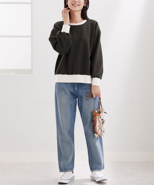BELLUNA PLUS（ベルーナ）の「幾何柄ジャカード配色リブプルオーバー（Tシャツ/カットソー・レディース・アイボリー/カーキ/セージグリーン/ネイビー・MEDIUM/LARGE/X-LARGE）」の12枚目の写真