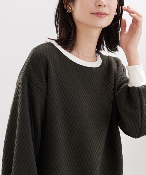 BELLUNA PLUS（ベルーナ）の「幾何柄ジャカード配色リブプルオーバー（Tシャツ/カットソー・レディース・アイボリー/カーキ/セージグリーン/ネイビー・MEDIUM/LARGE/X-LARGE）」の18枚目の写真