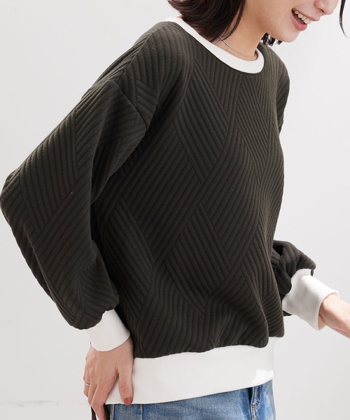 BELLUNA PLUS（ベルーナ）の「幾何柄ジャカード配色リブプルオーバー（Tシャツ/カットソー・レディース・アイボリー/カーキ/セージグリーン/ネイビー・MEDIUM/LARGE/X-LARGE）」の17枚目の写真