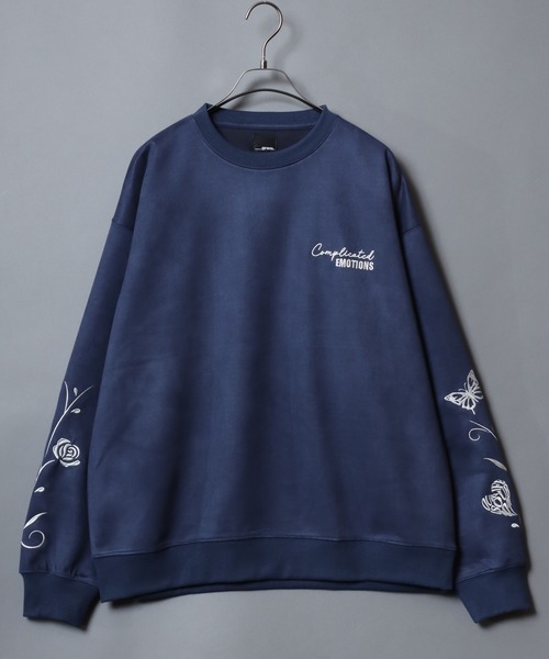 ANPAS(アンパス)の「Faux suede sweatshirt featuring sleeve embroidery / フェイクスエード 袖刺繍 スウェットトレーナー メンズ レディース ユニセックス(スウェット・メンズ・チャコール/アイボリー/ネイビー・L/M)」の10枚目の写真