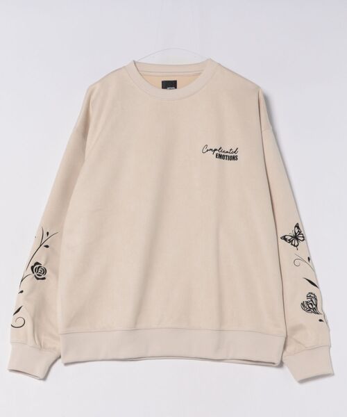 ANPAS(アンパス)の「Faux suede sweatshirt featuring sleeve embroidery / フェイクスエード 袖刺繍 スウェットトレーナー メンズ レディース ユニセックス(スウェット・メンズ・チャコール/アイボリー/ネイビー・L/M)」の20枚目の写真