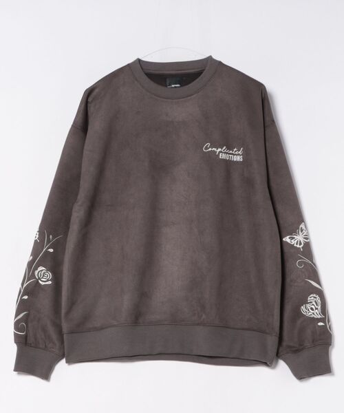 ANPAS(アンパス)の「Faux suede sweatshirt featuring sleeve embroidery / フェイクスエード 袖刺繍 スウェットトレーナー メンズ レディース ユニセックス(スウェット・メンズ・チャコール/アイボリー/ネイビー・L/M)」の21枚目の写真