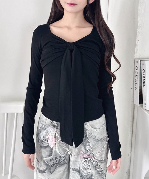 Loueme(ルエム)の「カップ付きフロントリボントップス(Tシャツ/カットソー・レディース・オフホワイト/グレー/ブラック・FREE)」の8枚目の写真