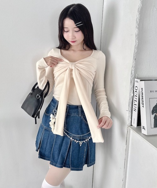 Loueme(ルエム)の「カップ付きフロントリボントップス(Tシャツ/カットソー・レディース・オフホワイト/グレー/ブラック・FREE)」の13枚目の写真