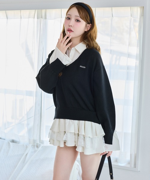 one after another NICE CLAUP（ワンアフターアナザーナイスクラップ）の「ドッキングミニワンピース（ワンピース・レディース・ブラック×ホワイト/グレー×サックスブルー/ベージュ系その他/ホワイト×ブルー・FREE）」の2枚目の写真