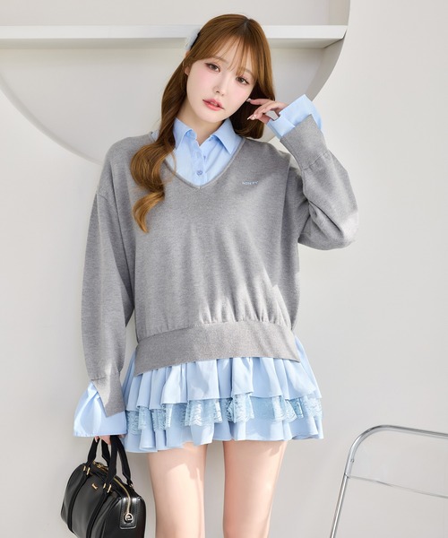 one after another NICE CLAUP（ワンアフターアナザーナイスクラップ）の「ドッキングミニワンピース（ワンピース・レディース・ブラック×ホワイト/グレー×サックスブルー/ベージュ系その他/ホワイト×ブルー・FREE）」の3枚目の写真