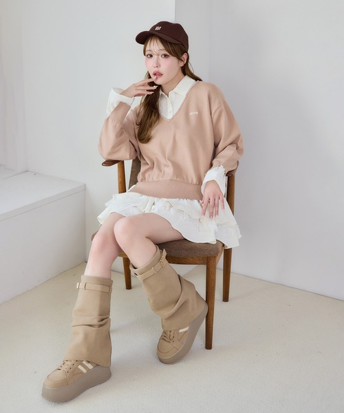 one after another NICE CLAUP（ワンアフターアナザーナイスクラップ）の「ドッキングミニワンピース（ワンピース・レディース・ブラック×ホワイト/グレー×サックスブルー/ベージュ系その他/ホワイト×ブルー・FREE）」の12枚目の写真