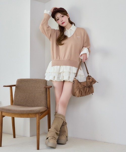 one after another NICE CLAUP（ワンアフターアナザーナイスクラップ）の「ドッキングミニワンピース（ワンピース・レディース・ブラック×ホワイト/グレー×サックスブルー/ベージュ系その他/ホワイト×ブルー・FREE）」の13枚目の写真