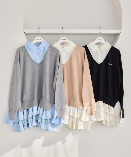 one after another NICE CLAUP（ワンアフターアナザーナイスクラップ）の「ドッキングミニワンピース（ワンピース・レディース・ブラック×ホワイト/グレー×サックスブルー/ベージュ系その他/ホワイト×ブルー・FREE）」の14枚目の写真