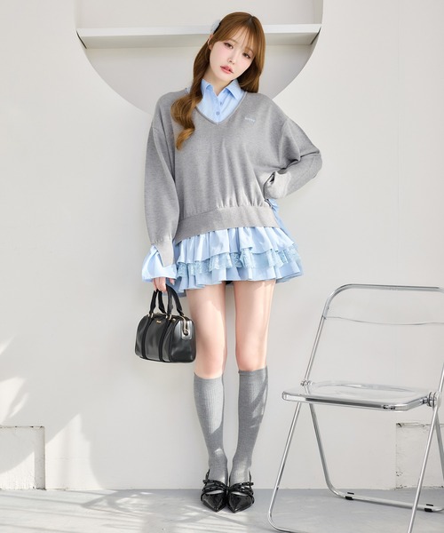 one after another NICE CLAUP（ワンアフターアナザーナイスクラップ）の「ドッキングミニワンピース（ワンピース・レディース・ブラック×ホワイト/グレー×サックスブルー/ベージュ系その他/ホワイト×ブルー・FREE）」の22枚目の写真