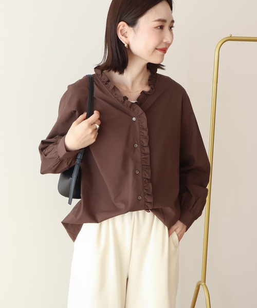 AMERICAN HOLIC（アメリカンホリック）の「フリルVネックブラウス（シャツ/ブラウス・レディース・ブラウン/サックスブルー・L/M）」の14枚目の写真