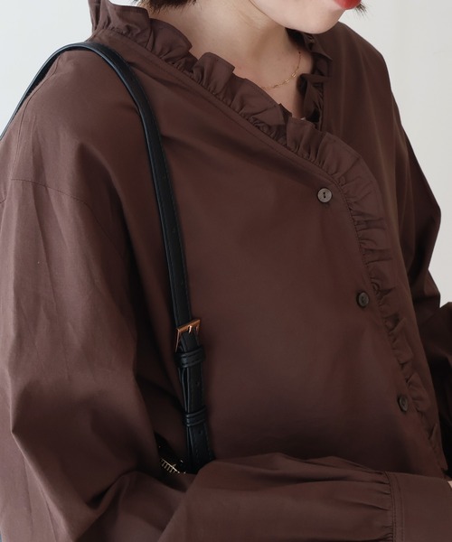 AMERICAN HOLIC（アメリカンホリック）の「フリルVネックブラウス（シャツ/ブラウス・レディース・ブラウン/サックスブルー・L/M）」の16枚目の写真