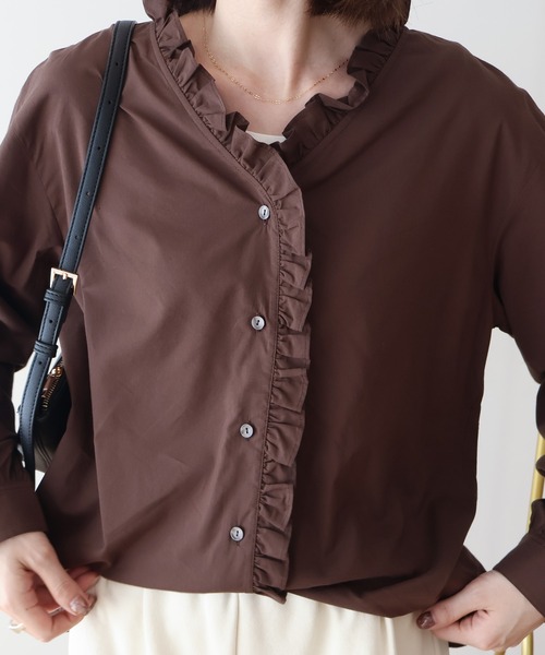 AMERICAN HOLIC（アメリカンホリック）の「フリルVネックブラウス（シャツ/ブラウス・レディース・ブラウン/サックスブルー・L/M）」の17枚目の写真