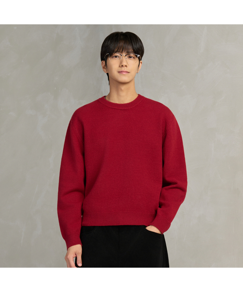 HYOJI(ヒョージ)の「FW ウォッシャブル ソフトタッチ ラウンドネック クロップドニット (7カラー)(ニット/セーター・メンズ・チャコール/ネイビー/ブラウン/レッド/クリーム/ダークグリーン/ブラック・M/L/XL)」の7枚目の写真
