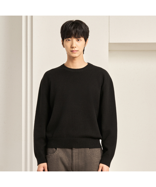 HYOJI(ヒョージ)の「FW ウォッシャブル ソフトタッチ ラウンドネック クロップドニット (7カラー)(ニット/セーター・メンズ・チャコール/ネイビー/ブラウン/レッド/クリーム/ダークグリーン/ブラック・M/L/XL)」の1枚目の写真