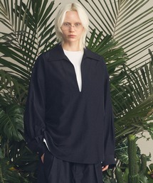 《UNISEX》Deep Front Neck Prime-Over Skipper Shirt/ディープフロントネックプライムオーバースキッパーシャツ【MAISON SPECIAL/メゾンスペシャル】