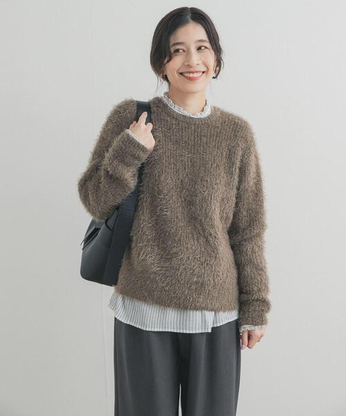 URBAN RESEARCH DOORS(アーバンリサーチドアーズ)の「シャギーニット(ニット/セーター・レディース・ライトグレー/カーキ・FREE)」の1枚目の写真