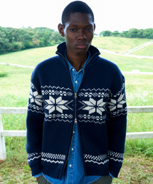 FAKE CAMPER（フェイクキャンパー）の「雪の花ジャカードノルディックニットジップアップ [NAVY]（カーディガン/ボレロ）」