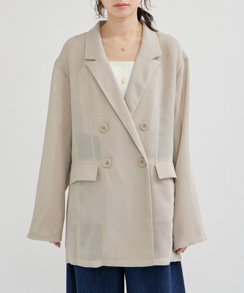 ADAM ET ROPE'（アダムエロペ）の「メッシュジャケット（テーラードジャケット・レディース・ベージュ系その他2/ブラック・FREE）」の9枚目の写真