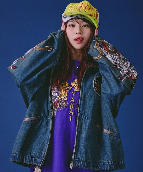 GALFY（ガルフィー）の「【GALFY/ガルフィー】鬼YABAIデニムフーディー（ブルゾン・メンズ・インディゴブルー/パープル/ブラック・XL/L/M）」の3枚目の写真