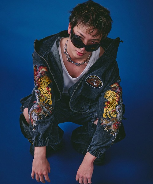 GALFY（ガルフィー）の「【GALFY/ガルフィー】鬼YABAIデニムフーディー（ブルゾン・メンズ・インディゴブルー/パープル/ブラック・XL/L/M）」の2枚目の写真