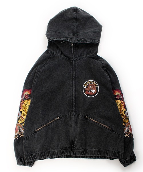 GALFY（ガルフィー）の「【GALFY/ガルフィー】鬼YABAIデニムフーディー（ブルゾン・メンズ・インディゴブルー/パープル/ブラック・XL/L/M）」の4枚目の写真