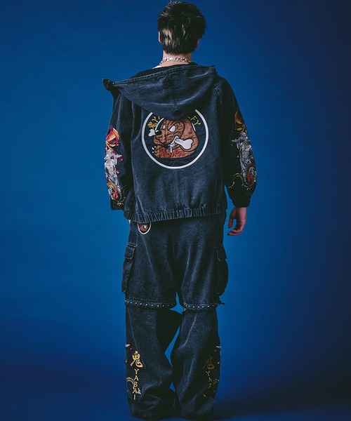 GALFY（ガルフィー）の「【GALFY/ガルフィー】鬼YABAIデニムフーディー（ブルゾン・メンズ・インディゴブルー/パープル/ブラック・XL/L/M）」の16枚目の写真